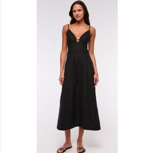 Abercrombie & Fitch Black Midi Slip Dress with V-Neck